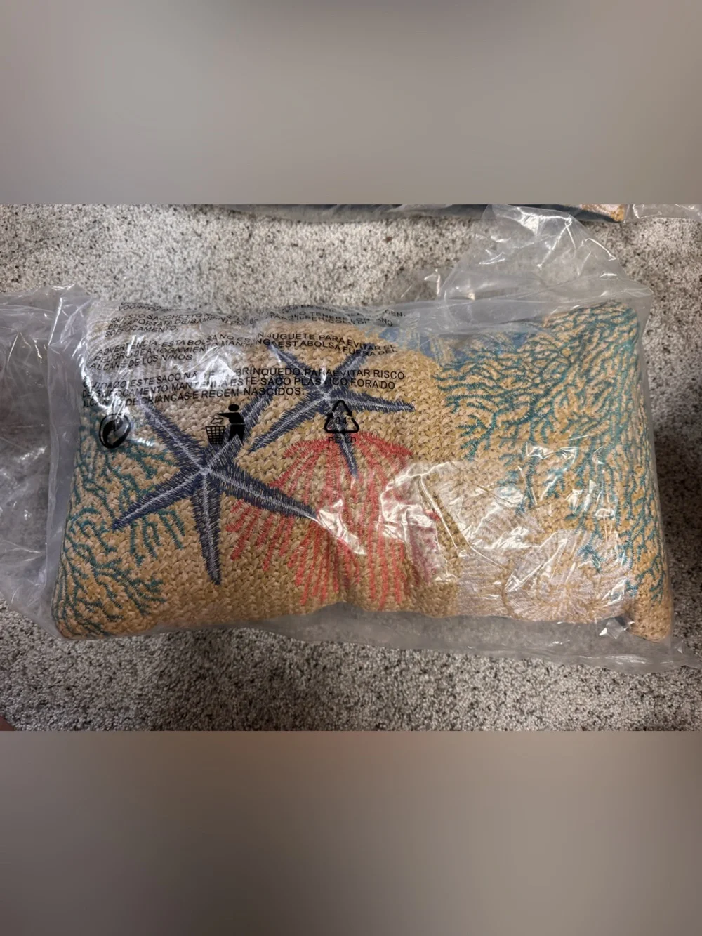 Raffia Seashore Reef Outdoor Lumbar Toss Pillow honeycomb costal 19” by 12”